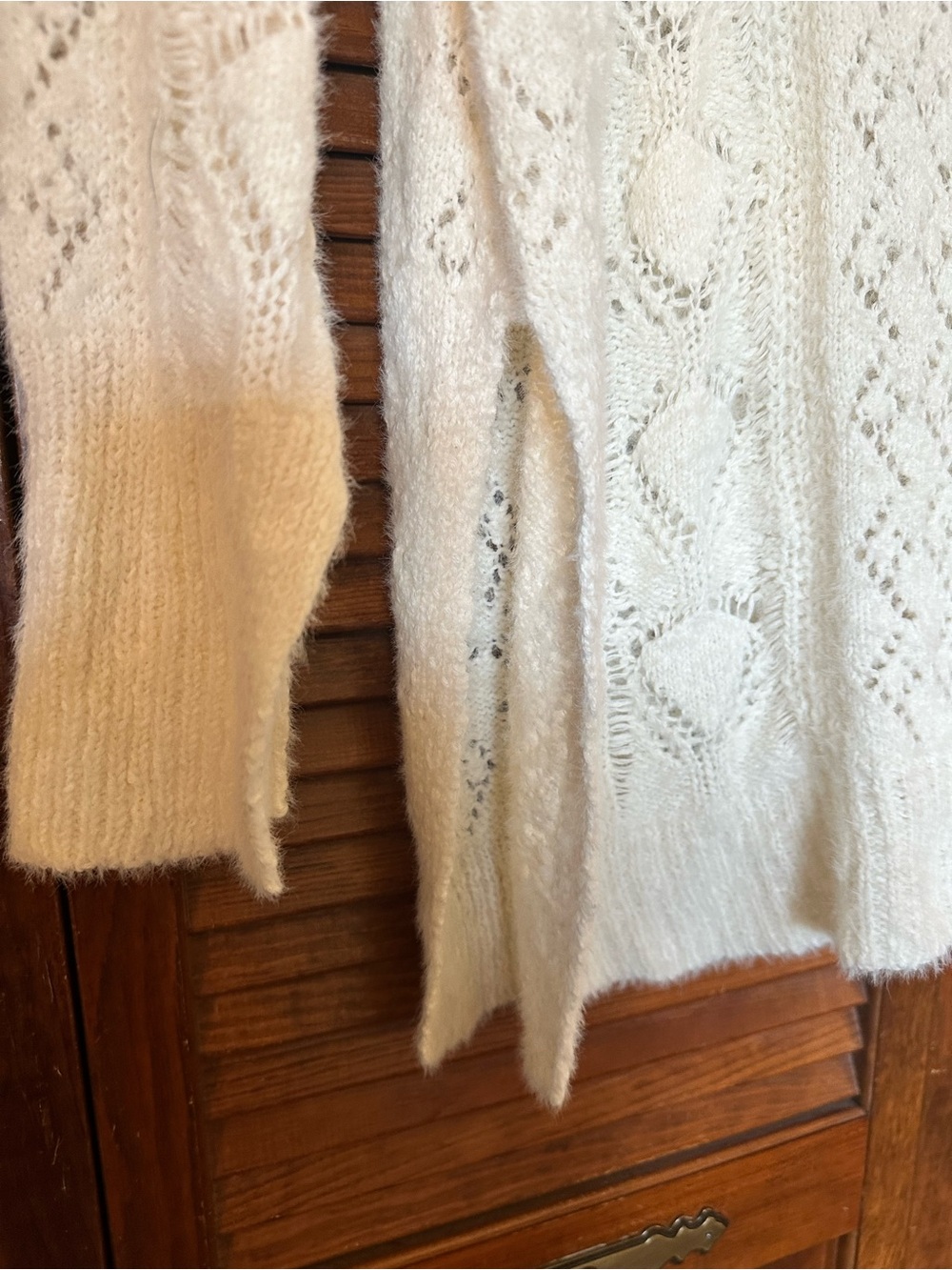 Pilcro for Anthropologie Cream Distress Stitch Longline Side Slit Sweater sz L - Picture 10 of 15